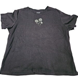 Classic Elements Womens T-Shirt Black Size XL 100% Cotton Short Sleeve Flower